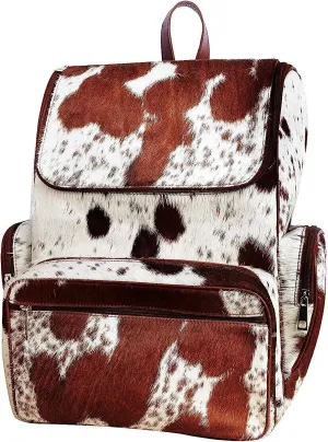 Cowhide Backpack - Cow Print Diaper Bag Leather Backpack for Women - Traval Diaper Bag