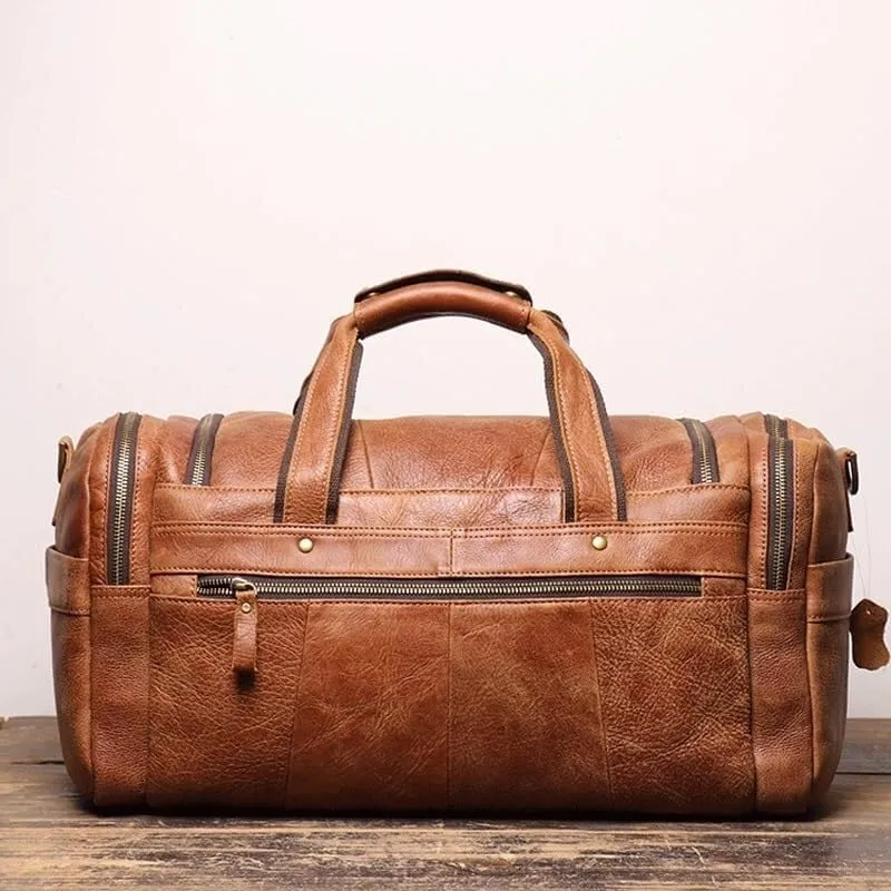 Cowhide Hand Travel Bag Abrasive Leather Men's Fitness Duffel Bag Leather Crossbody Shoulder Bag(3)