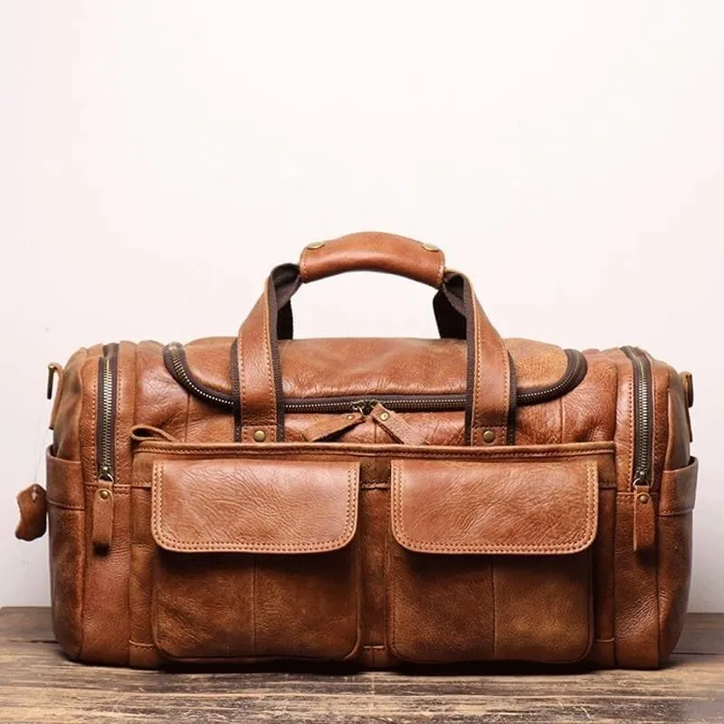Cowhide Hand Travel Bag Abrasive Leather Men's Fitness Duffel Bag Leather Crossbody Shoulder Bag(3)