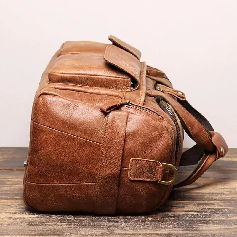 Cowhide Hand Travel Bag Abrasive Leather Men's Fitness Duffel Bag Leather Crossbody Shoulder Bag(3)