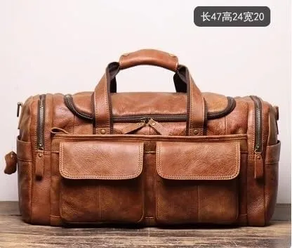 Cowhide Hand Travel Bag Abrasive Leather Men's Fitness Duffel Bag Leather Crossbody Shoulder Bag(3)