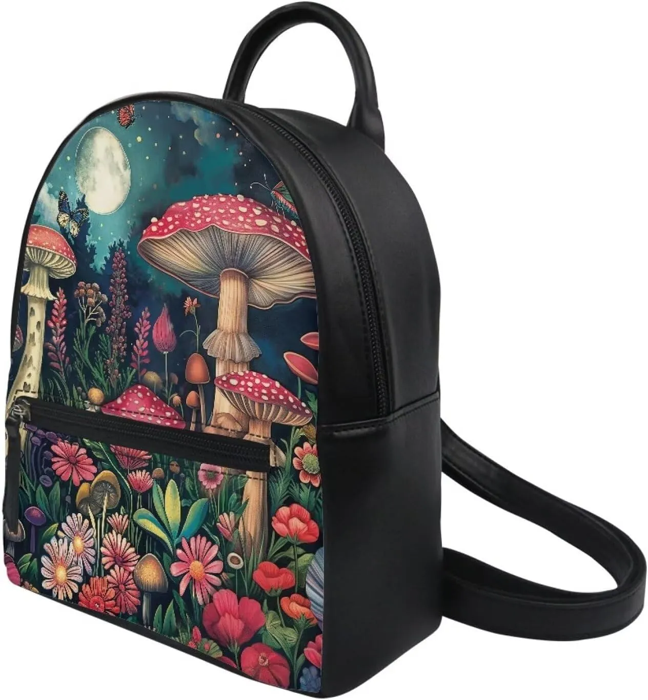 Cozeyat Moon Mushroom Mini Backpack for Women Leather Waterproof Stylish Daypack Purse Shoulder Bag Lightweight Small Casual Daily Travel Backpack Lady Girls Gifts for Work School