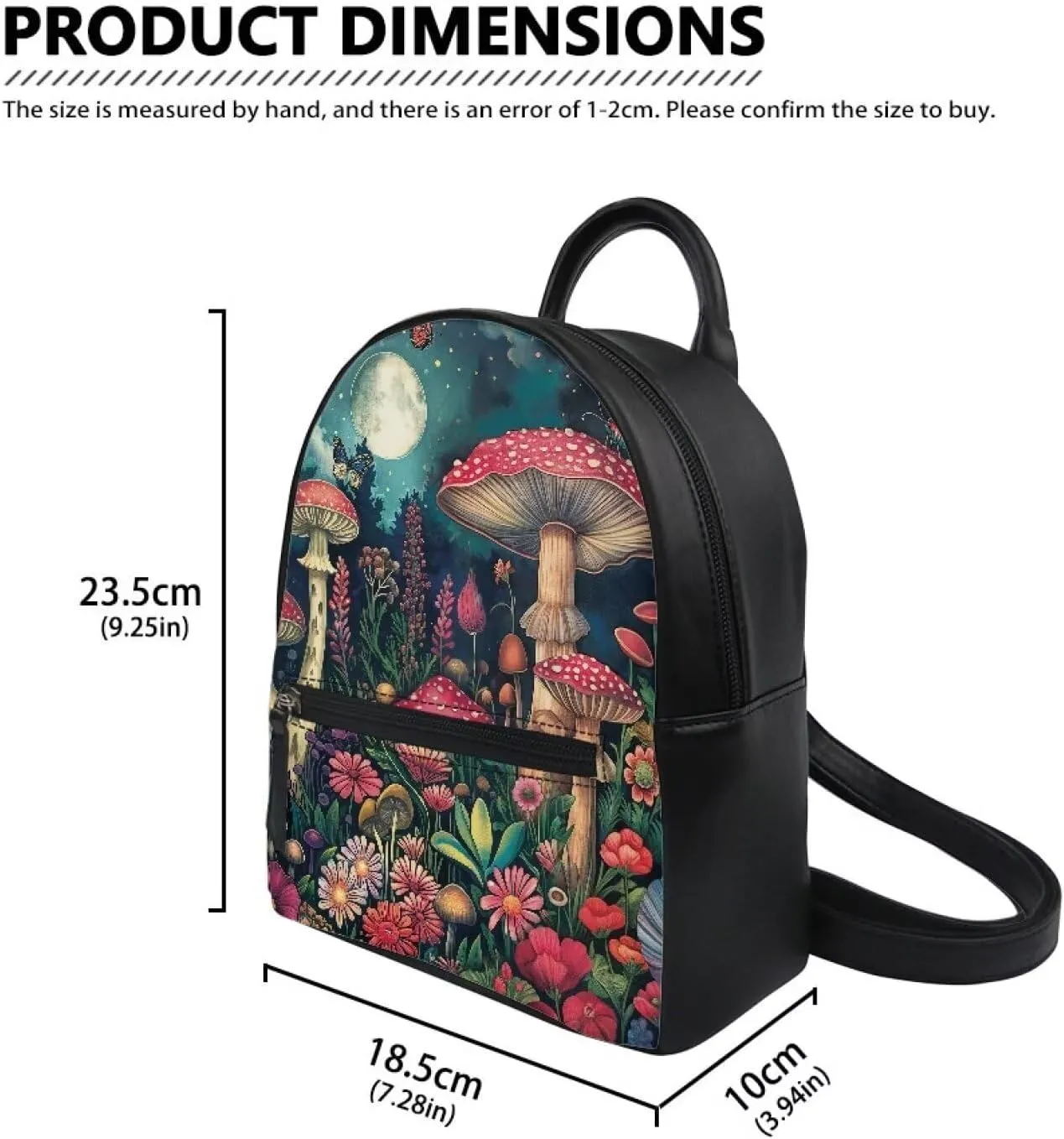 Cozeyat Moon Mushroom Mini Backpack for Women Leather Waterproof Stylish Daypack Purse Shoulder Bag Lightweight Small Casual Daily Travel Backpack Lady Girls Gifts for Work School