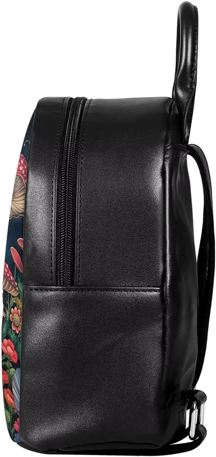 Cozeyat Moon Mushroom Mini Backpack for Women Leather Waterproof Stylish Daypack Purse Shoulder Bag Lightweight Small Casual Daily Travel Backpack Lady Girls Gifts for Work School