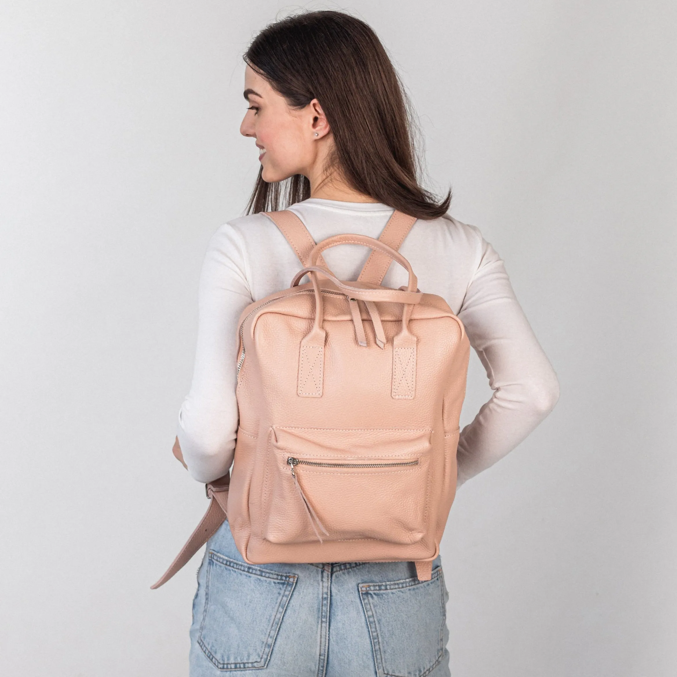 Cream pebbled  leather city backpack