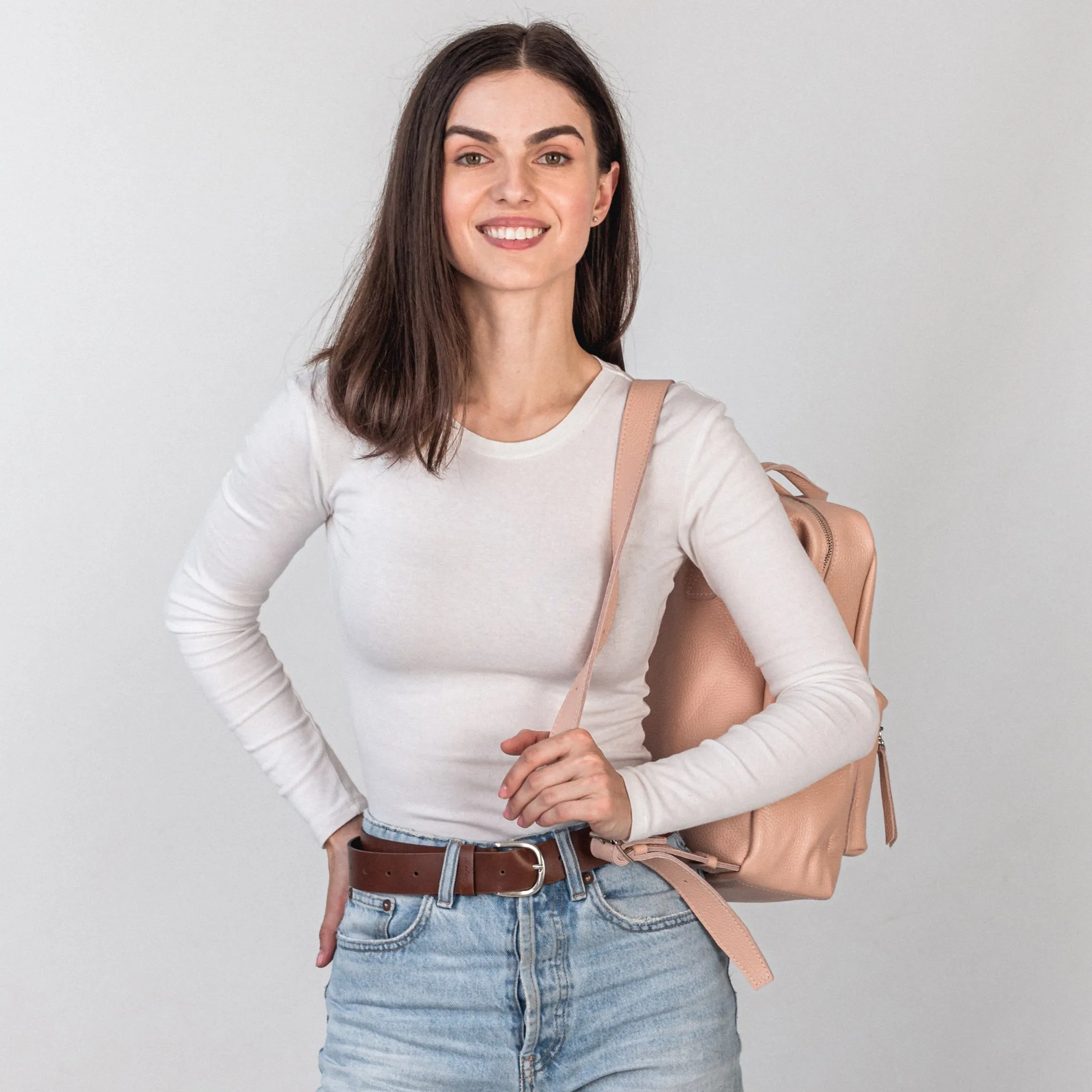 Cream pebbled  leather city backpack