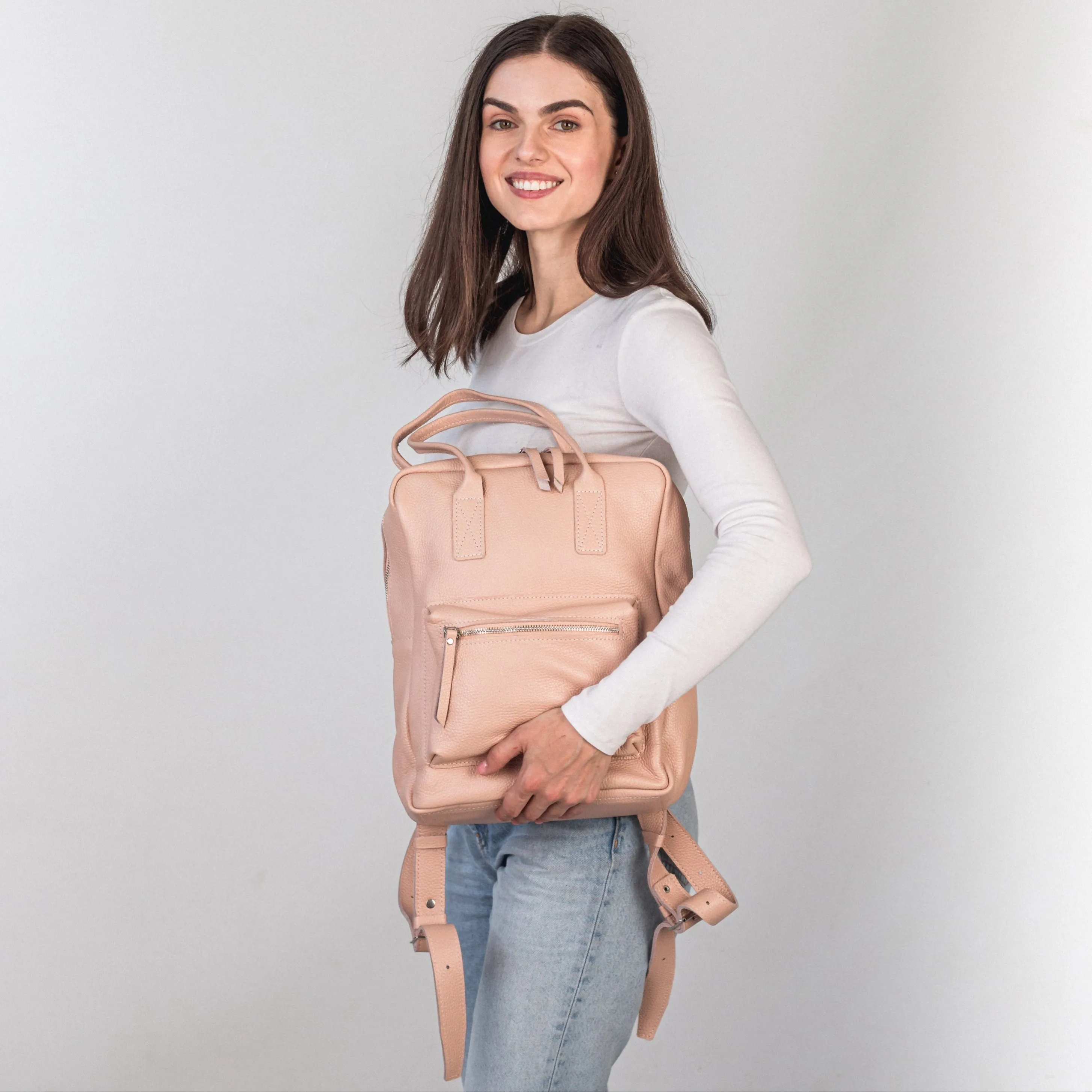 Cream pebbled  leather city backpack