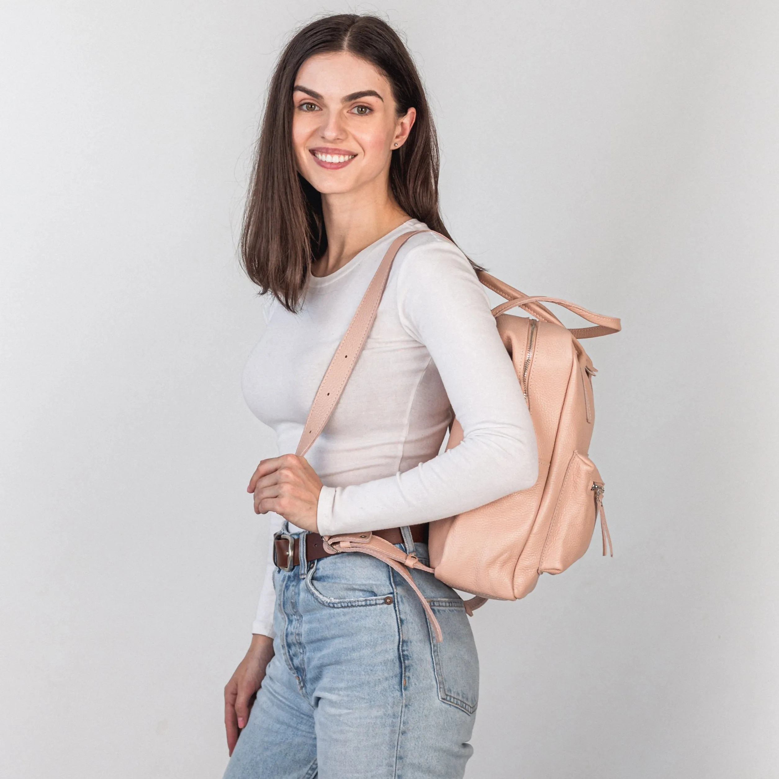 Cream pebbled  leather city backpack