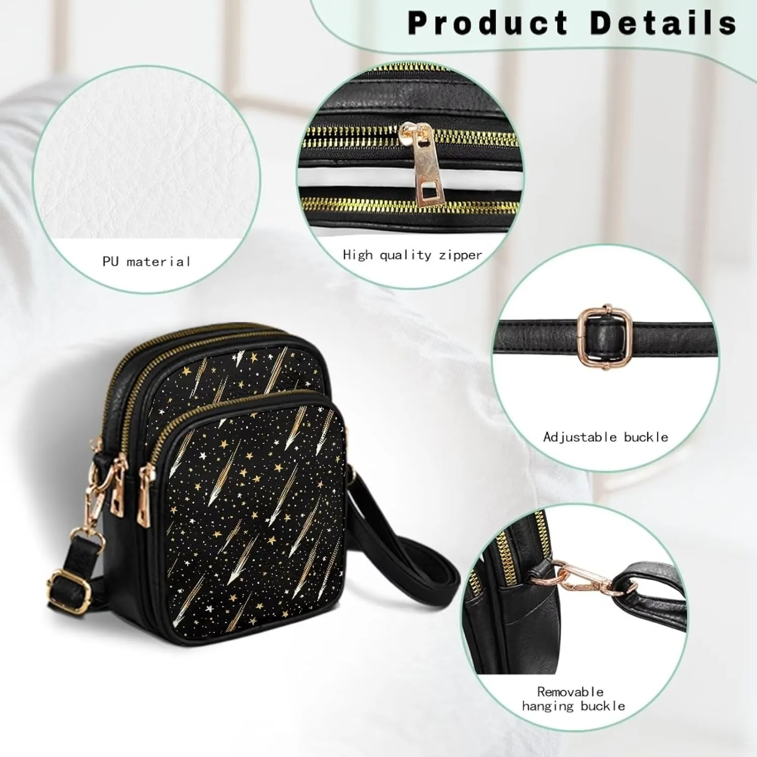 Crossbody Bag for Women Multi Pocket Sling Shoulder Purses Travel Leather Zipper Designer Satchel Adjustable Strap