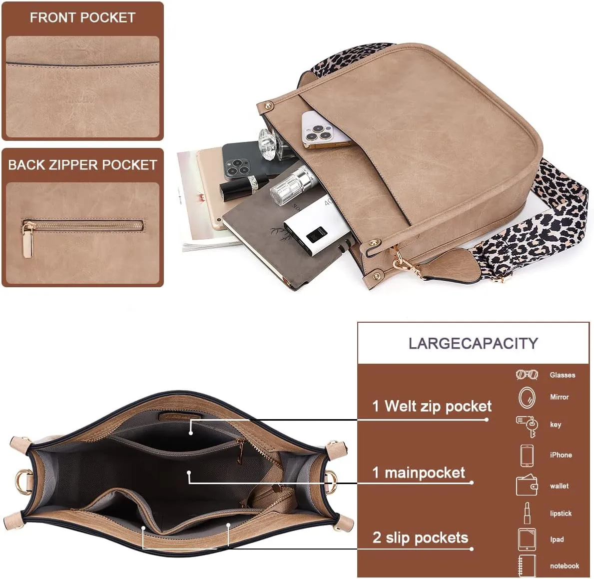 Crossbody Bag Women Vegan Leather Hobo Handbag Trendy Crossbody Shoulder Bag Purses For Women with 2 Adjustable Strap