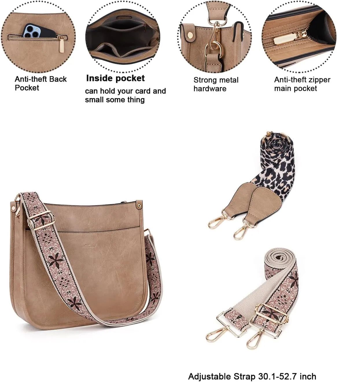 Crossbody Bag Women Vegan Leather Hobo Handbag Trendy Crossbody Shoulder Bag Purses For Women with 2 Adjustable Strap