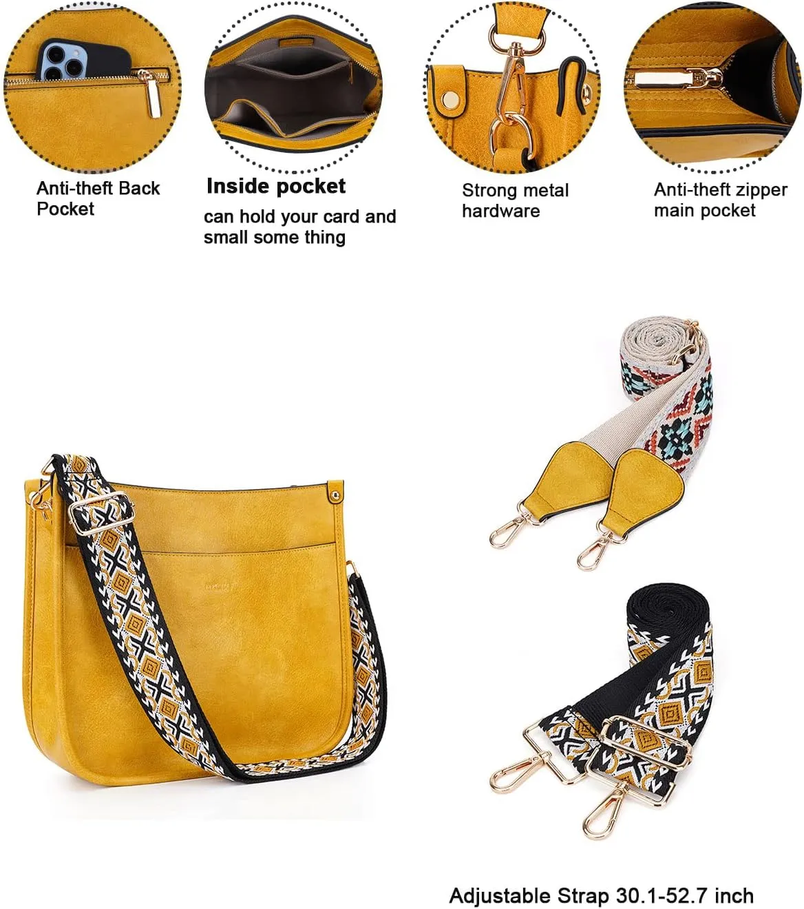 Crossbody Bag Women Vegan Leather Hobo Handbag Trendy Crossbody Shoulder Bag Purses For Women with 2 Adjustable Strap