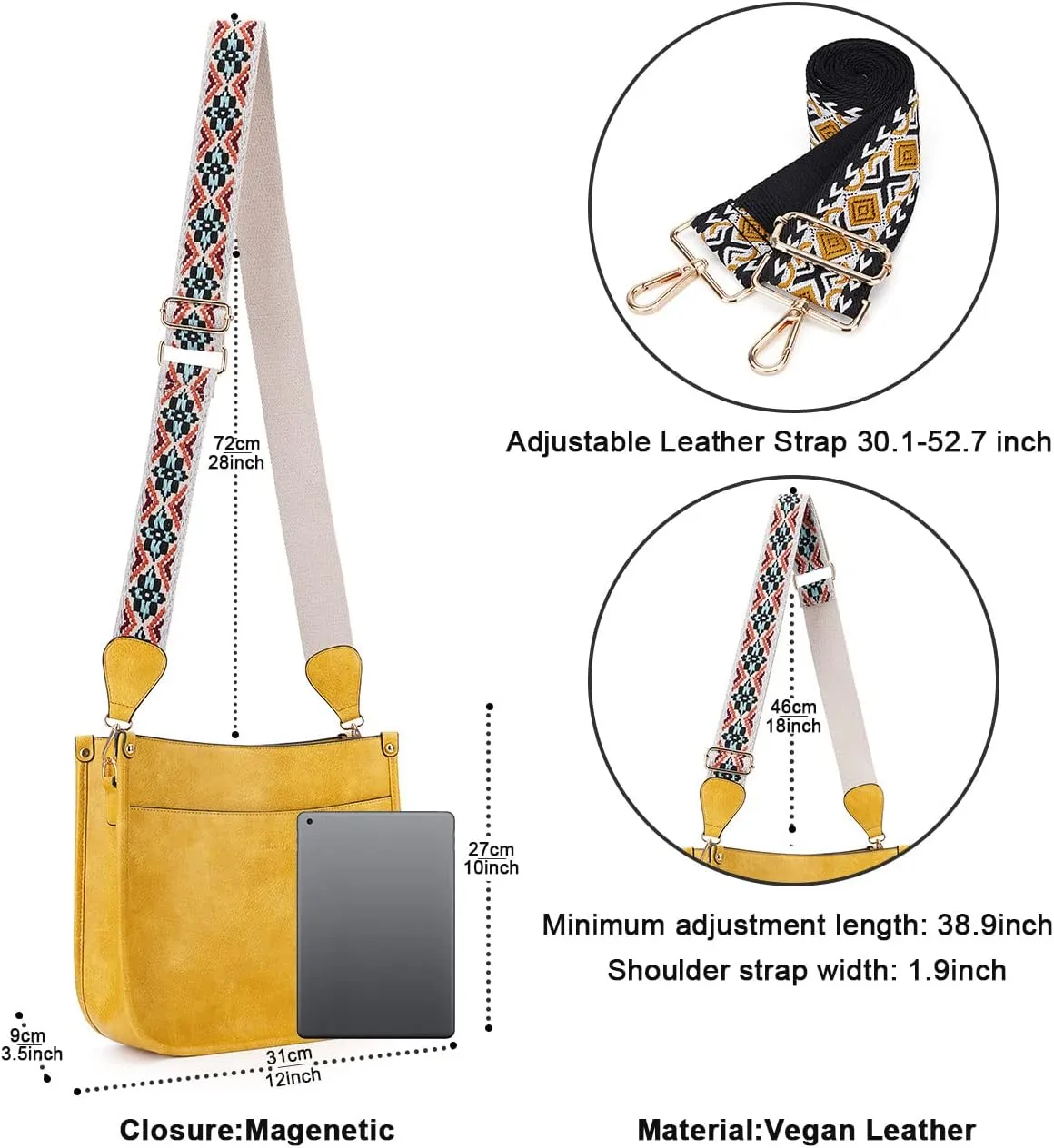 Crossbody Bag Women Vegan Leather Hobo Handbag Trendy Crossbody Shoulder Bag Purses For Women with 2 Adjustable Strap