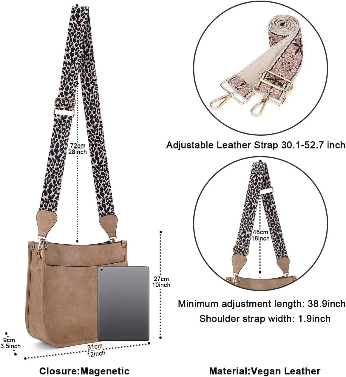 Crossbody Bag Women Vegan Leather Hobo Handbag Trendy Crossbody Shoulder Bag Purses For Women with 2 Adjustable Strap
