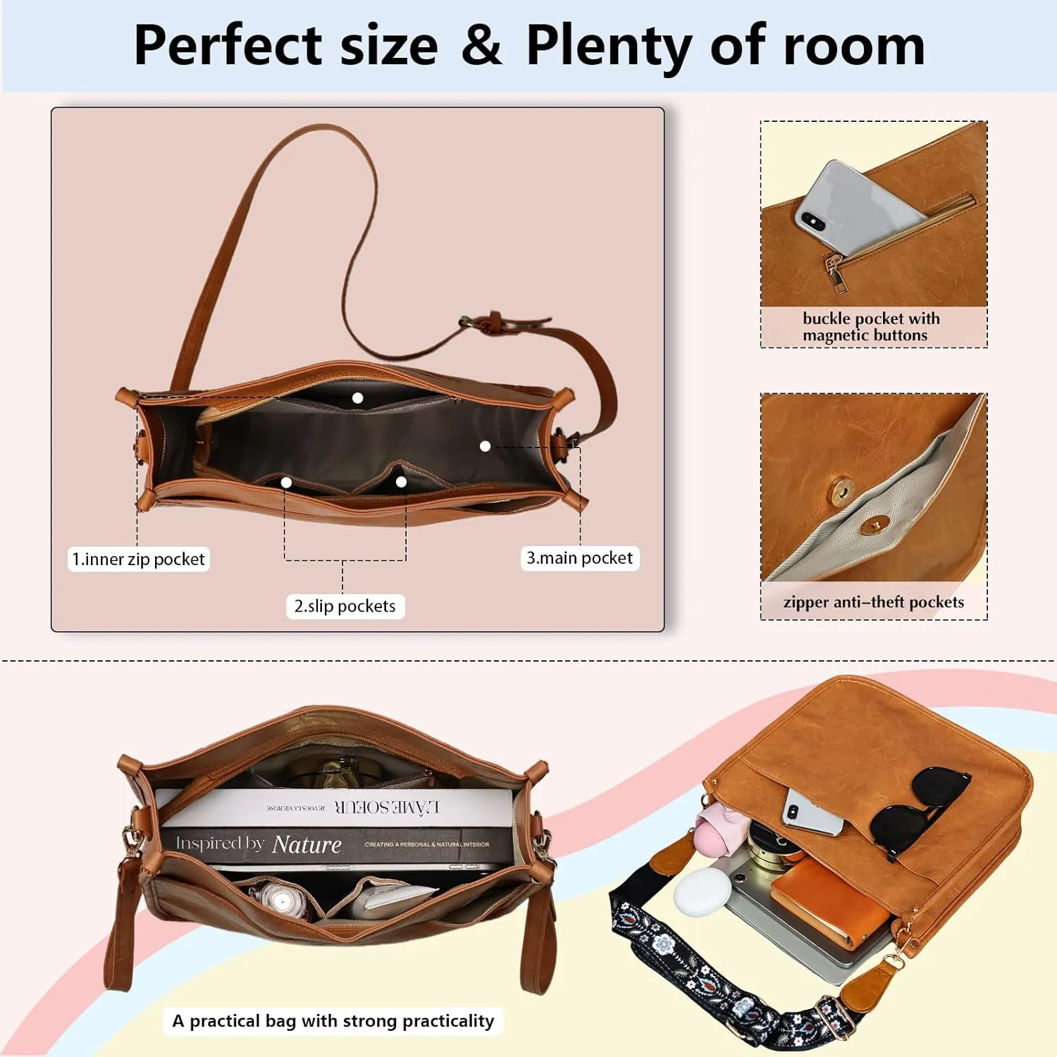 Crossbody Bags for Women Handbags Shoulder Bag with Adjustable Strap Women's Crossbody Purses Vegen Leather Hobo Bags