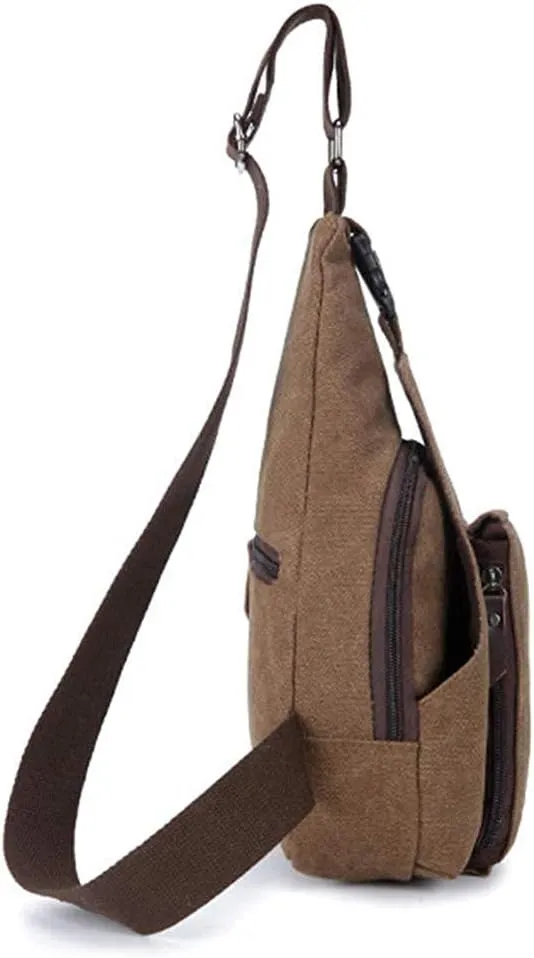 Crossbody Sling Backpack Canvas Small Sling Bag Hiking Daypack Rucksack for Men Women Outdoor Cycling Travel