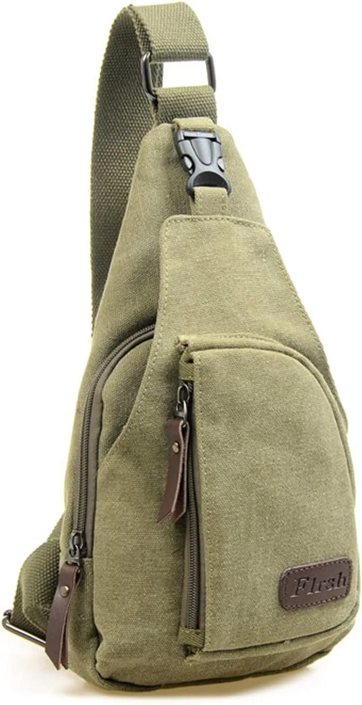 Crossbody Sling Backpack Canvas Small Sling Bag Hiking Daypack Rucksack for Men Women Outdoor Cycling Travel