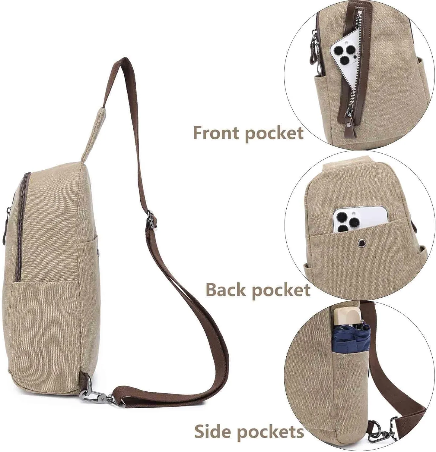 Crossbody Sling Chest Bag Canvas Purse Backpack Casual Daypack for Men Women Outdoor Hiking(Dark Grey)