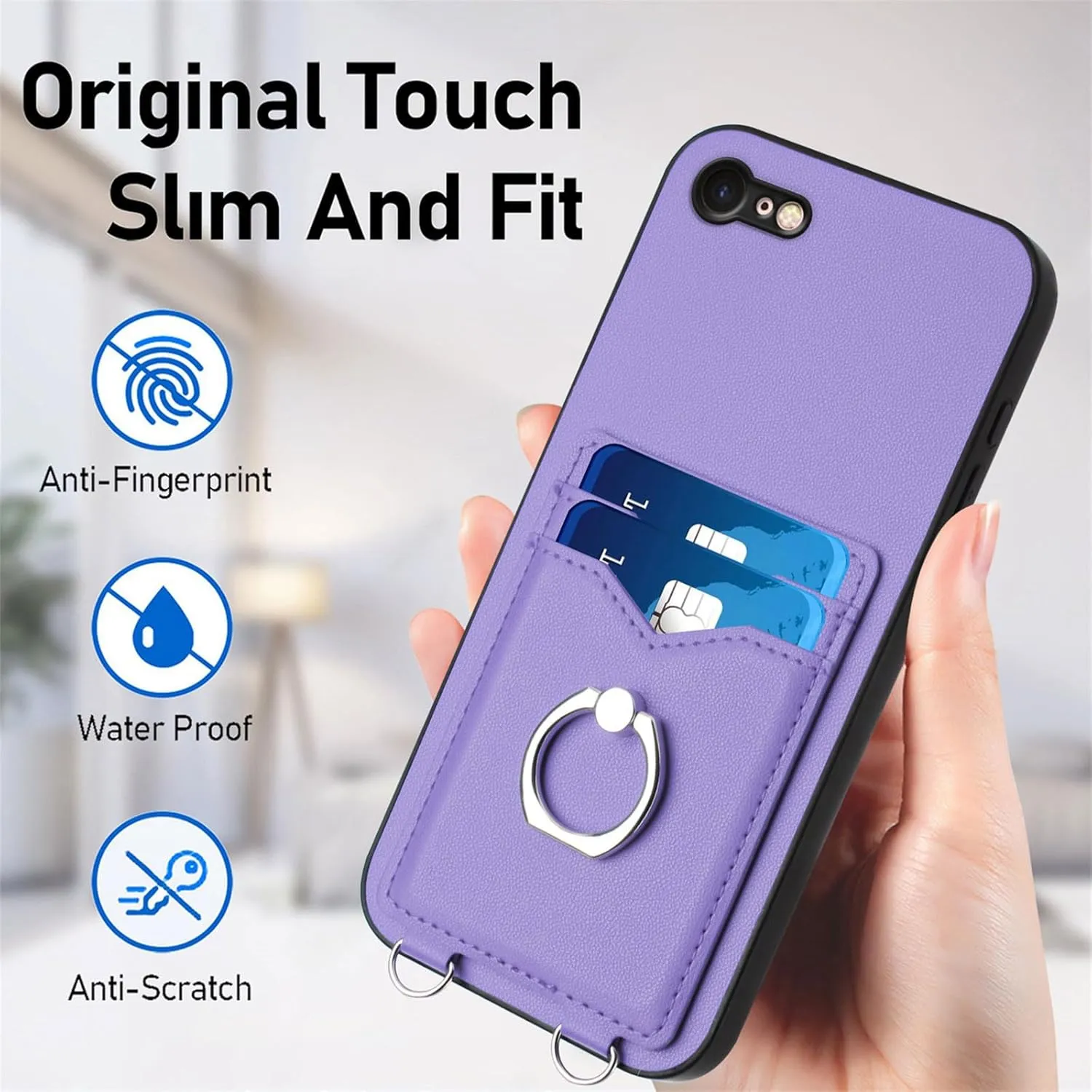 Crossbody Wallet Case for iPhone 16e with Card Holder and Ring Stand Kickstand Wrist Strap Lanyard Handbag Purse Phone Cover for iPhone 16e. Purple YKB