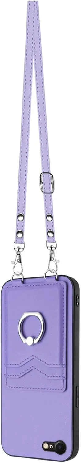 Crossbody Wallet Case for iPhone 16e with Card Holder and Ring Stand Kickstand Wrist Strap Lanyard Handbag Purse Phone Cover for iPhone 16e. Purple YKB