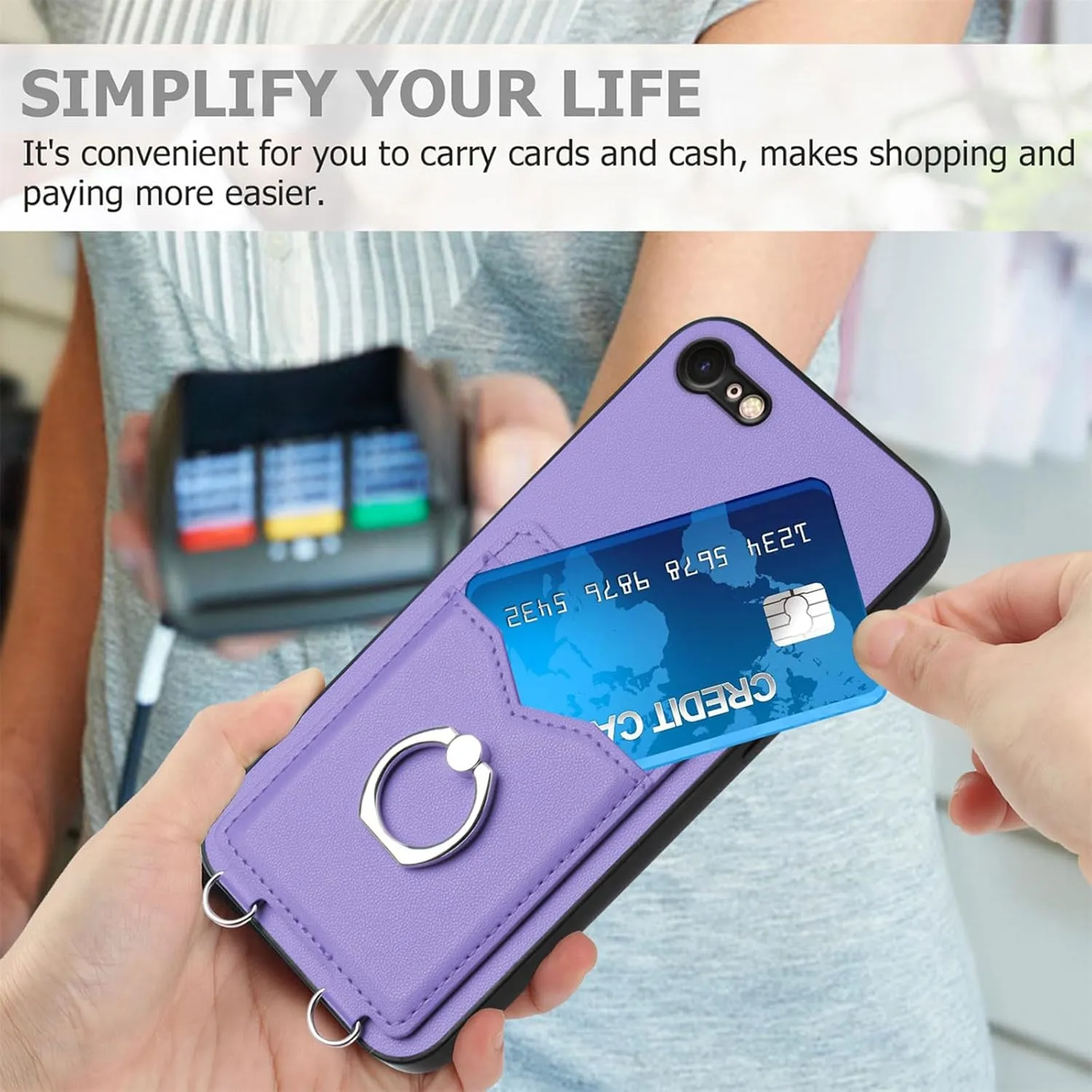 Crossbody Wallet Case for iPhone 16e with Card Holder and Ring Stand Kickstand Wrist Strap Lanyard Handbag Purse Phone Cover for iPhone 16e. Purple YKB
