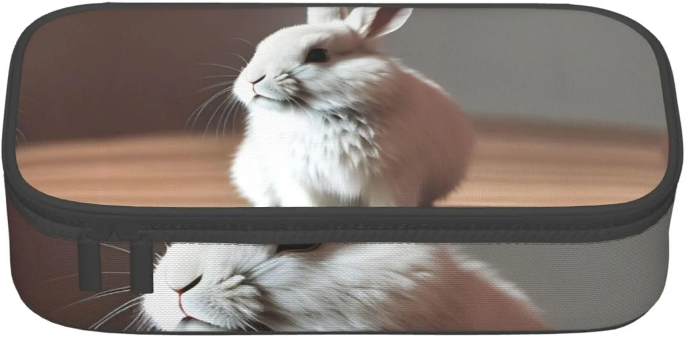 cry white rabbit print Large Capacity Pencil Case Pouch Organizer Portable Bag Makeup Bag Cosmetic Bag