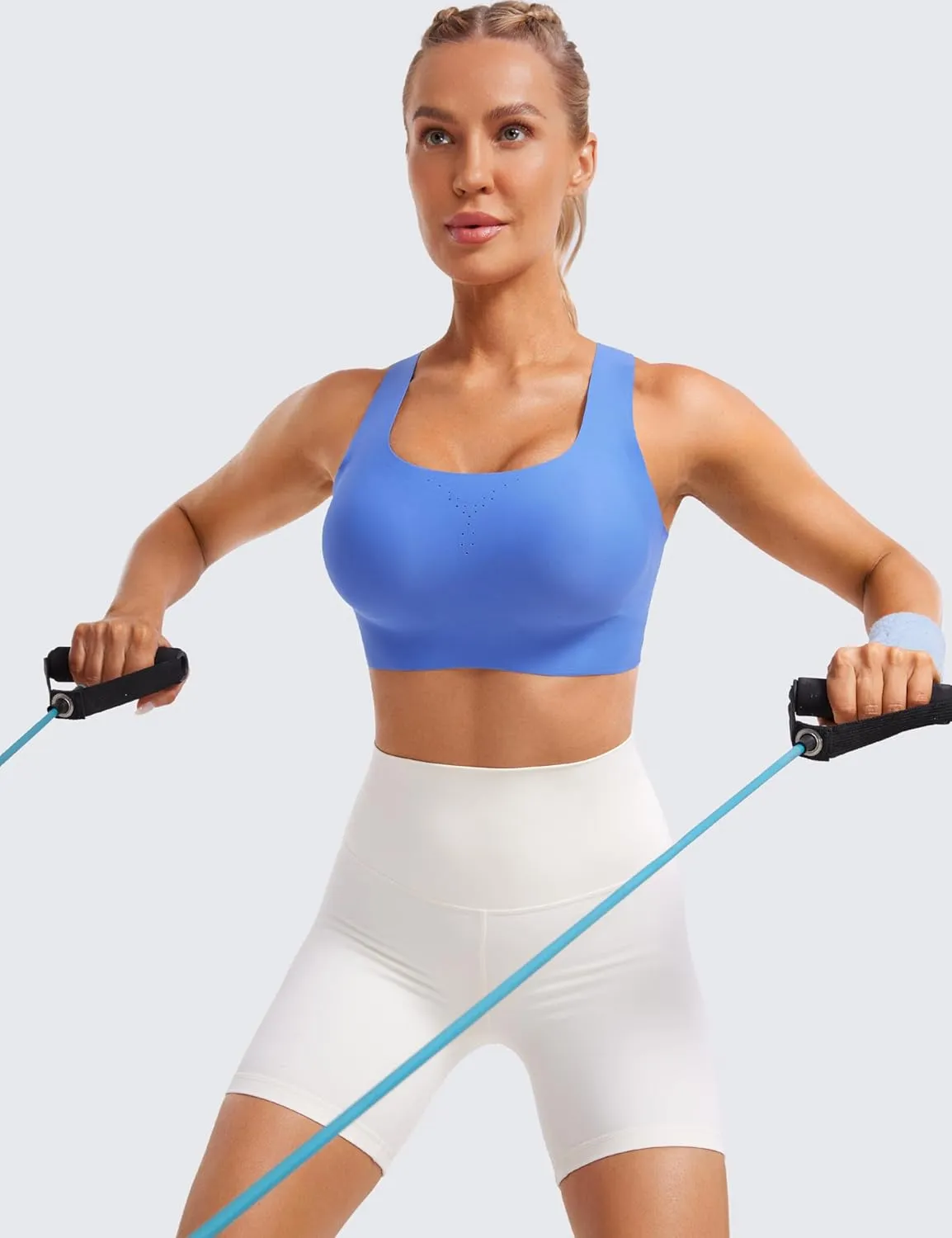 CRZ YOGA Womens Flex Sculpt Racerback Sports Bra - U Neck Medium Impact Padded Wireless Workout Gym Crop Top