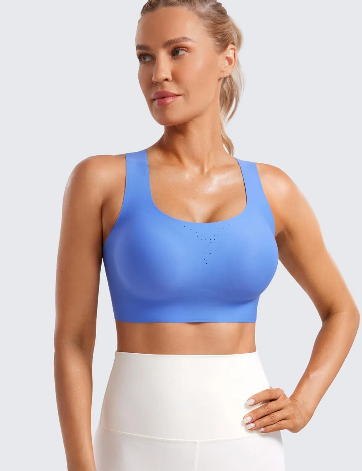 CRZ YOGA Womens Flex Sculpt Racerback Sports Bra - U Neck Medium Impact Padded Wireless Workout Gym Crop Top