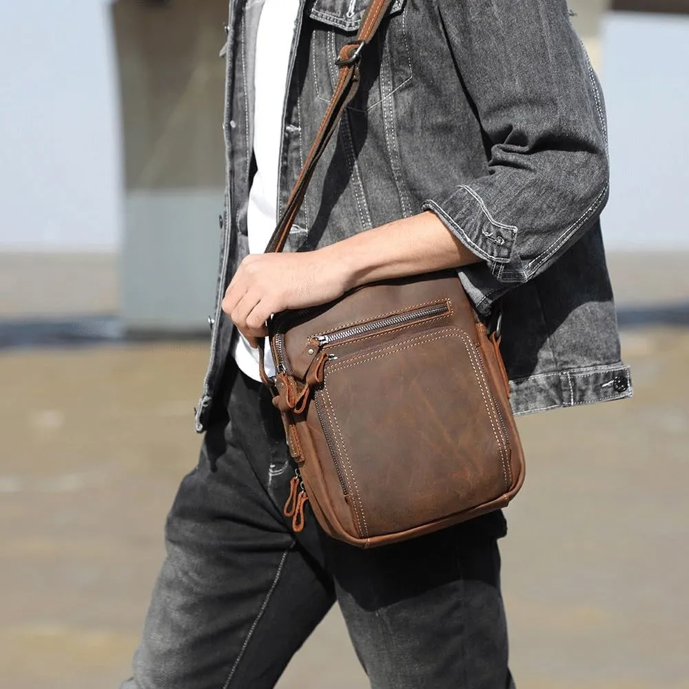 CSCDD Top Layer Cowhide Men's Shoulder Bag Crossbody Bag Daily Backpack