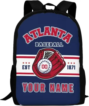 Custom Atlanta Backpack Gift for Men Women Boy, Personalized Name Number Shoulder Bag for School Travel Daypack