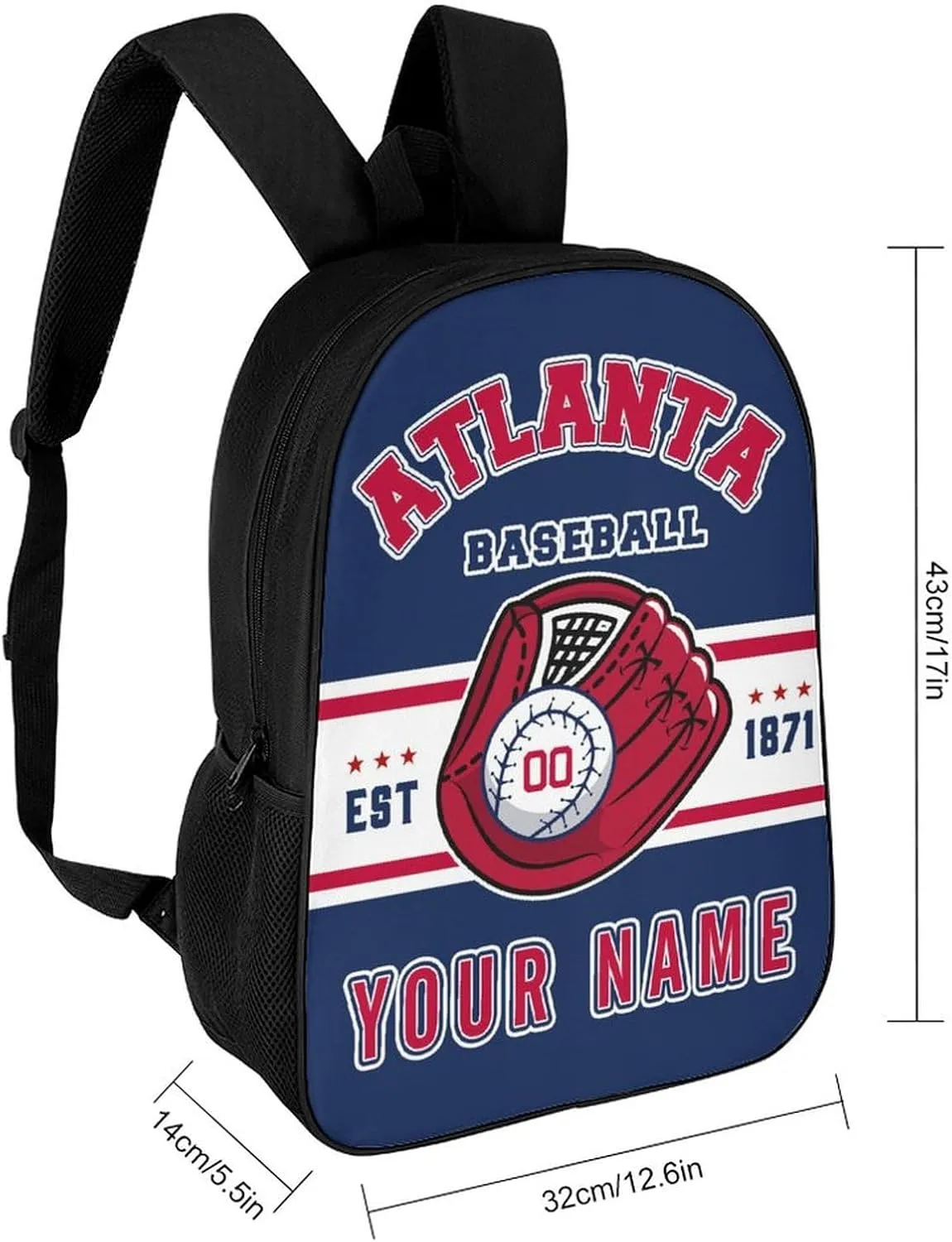 Custom Atlanta Backpack Gift for Men Women Boy, Personalized Name Number Shoulder Bag for School Travel Daypack