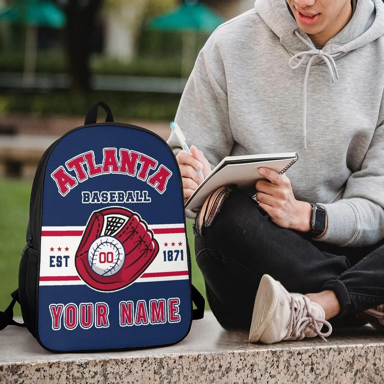 Custom Atlanta Backpack Gift for Men Women Boy, Personalized Name Number Shoulder Bag for School Travel Daypack