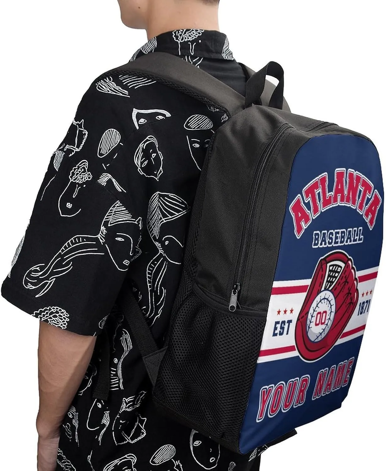 Custom Atlanta Backpack Gift for Men Women Boy, Personalized Name Number Shoulder Bag for School Travel Daypack
