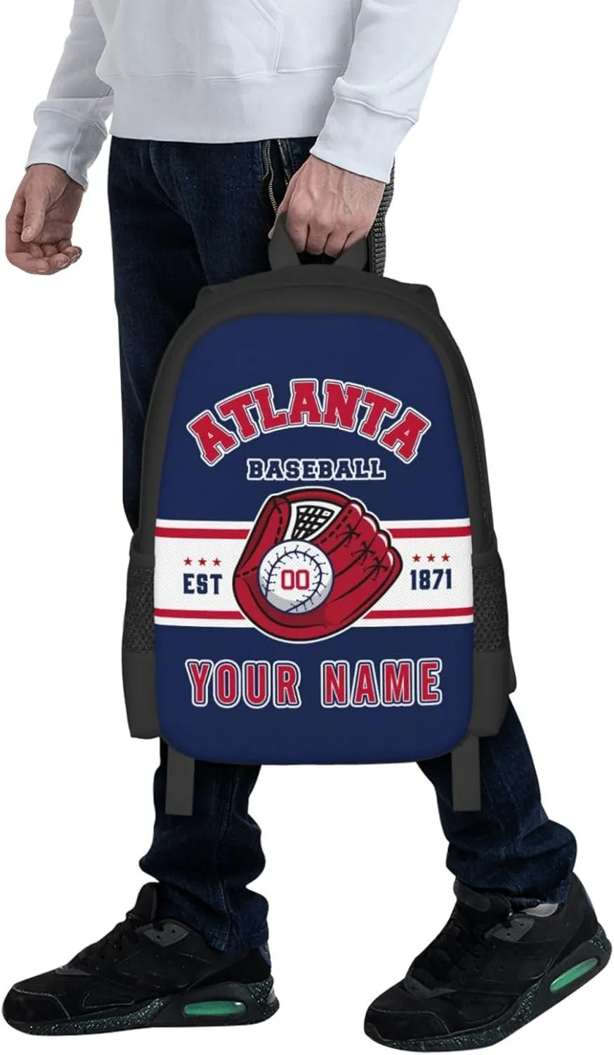 Custom Atlanta Backpack Gift for Men Women Boy, Personalized Name Number Shoulder Bag for School Travel Daypack