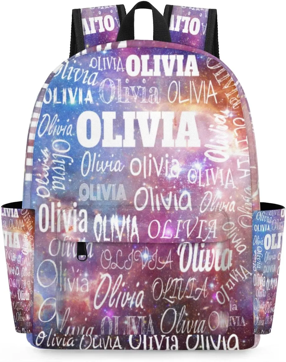 Custom Backpack School Bag for Girls Boys Kids, Personalized Bookbag with Name Elementary Book Bag, Universe Stars Space Galaxy
