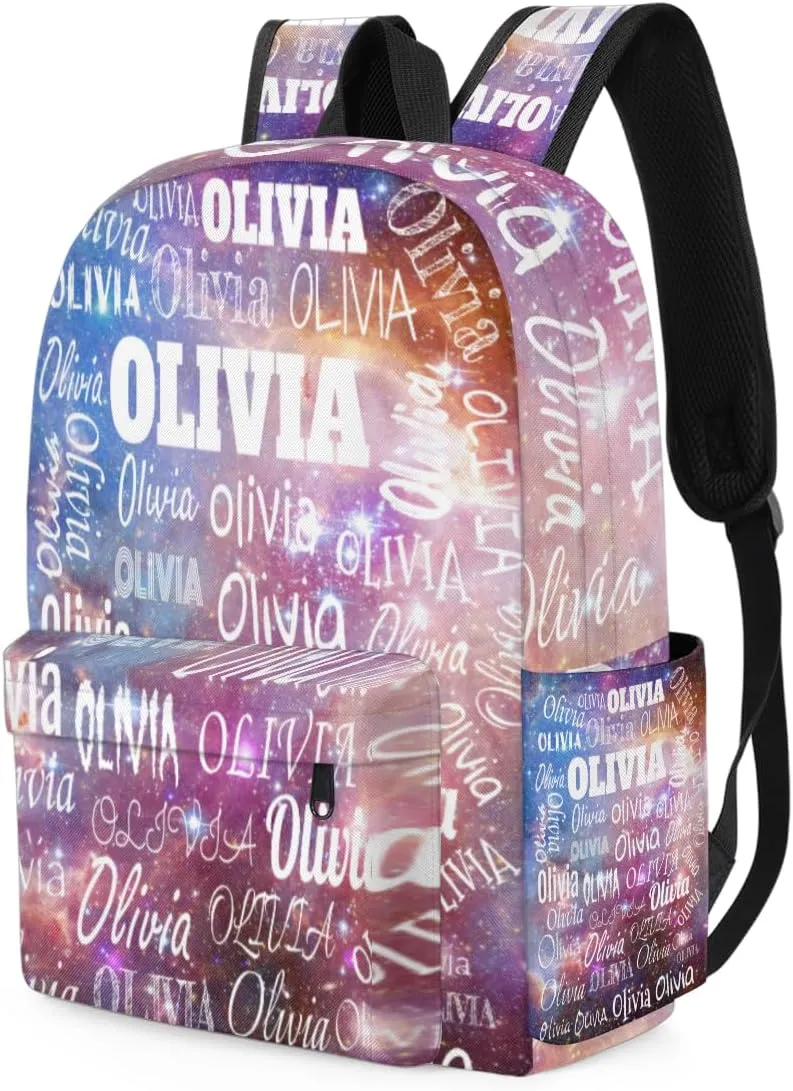Custom Backpack School Bag for Girls Boys Kids, Personalized Bookbag with Name Elementary Book Bag, Universe Stars Space Galaxy