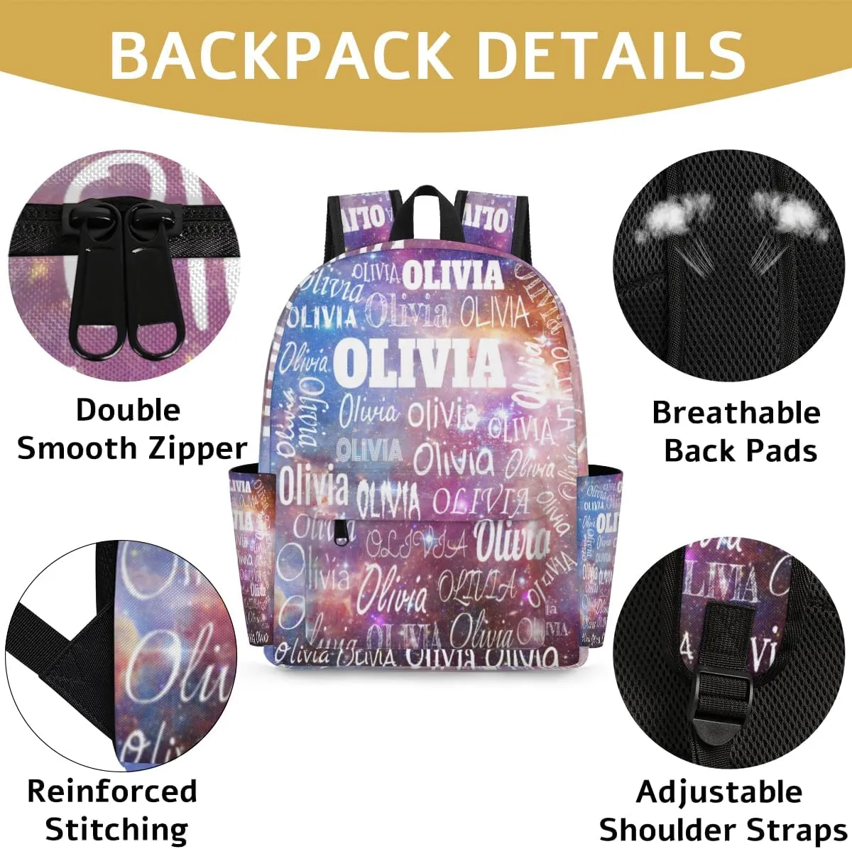 Custom Backpack School Bag for Girls Boys Kids, Personalized Bookbag with Name Elementary Book Bag, Universe Stars Space Galaxy