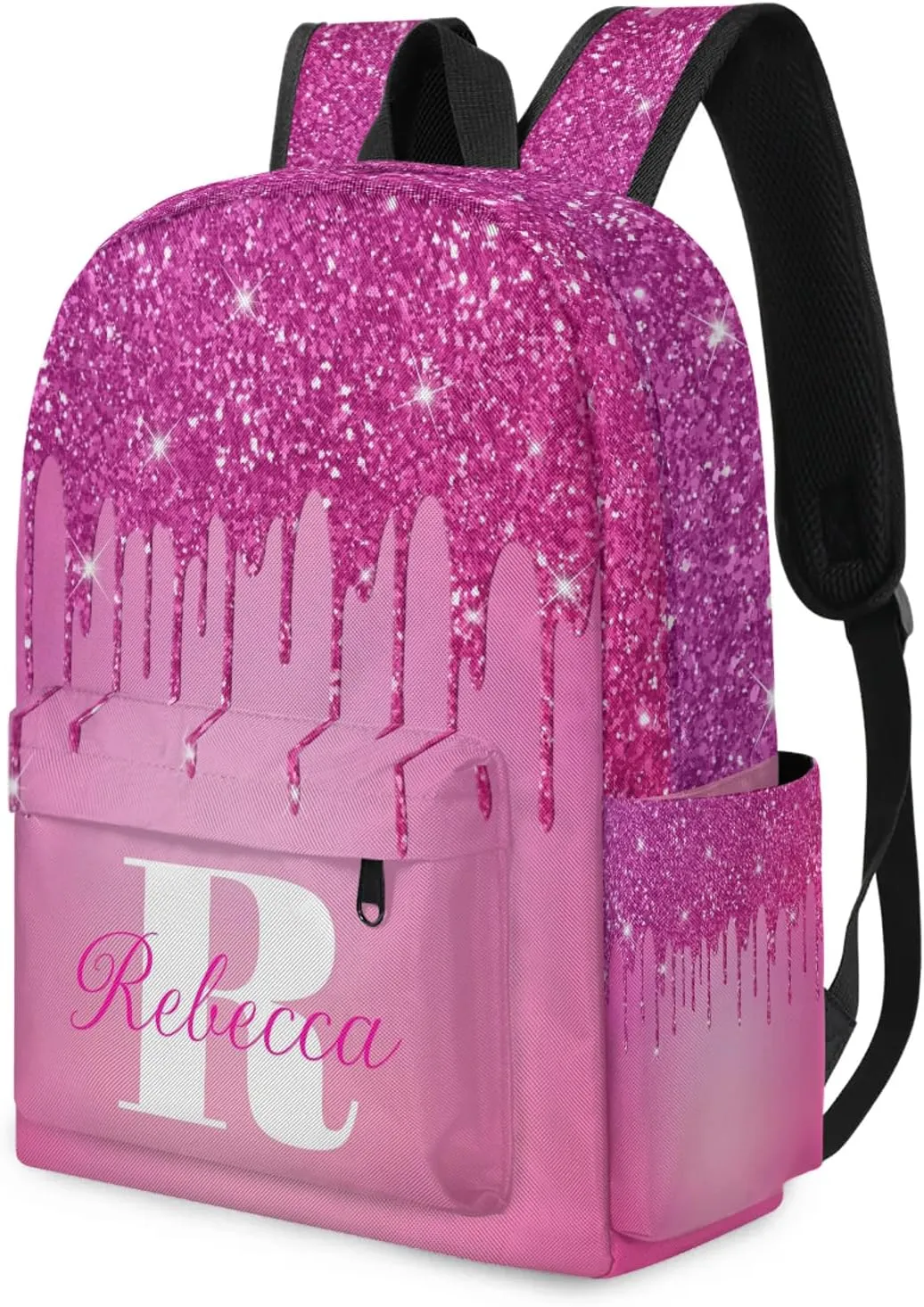 Custom Backpack with Initial & Name Personalized Shoulder Bag for Women Men Waterproof Travel Casual Backpack 15.1in, Berry