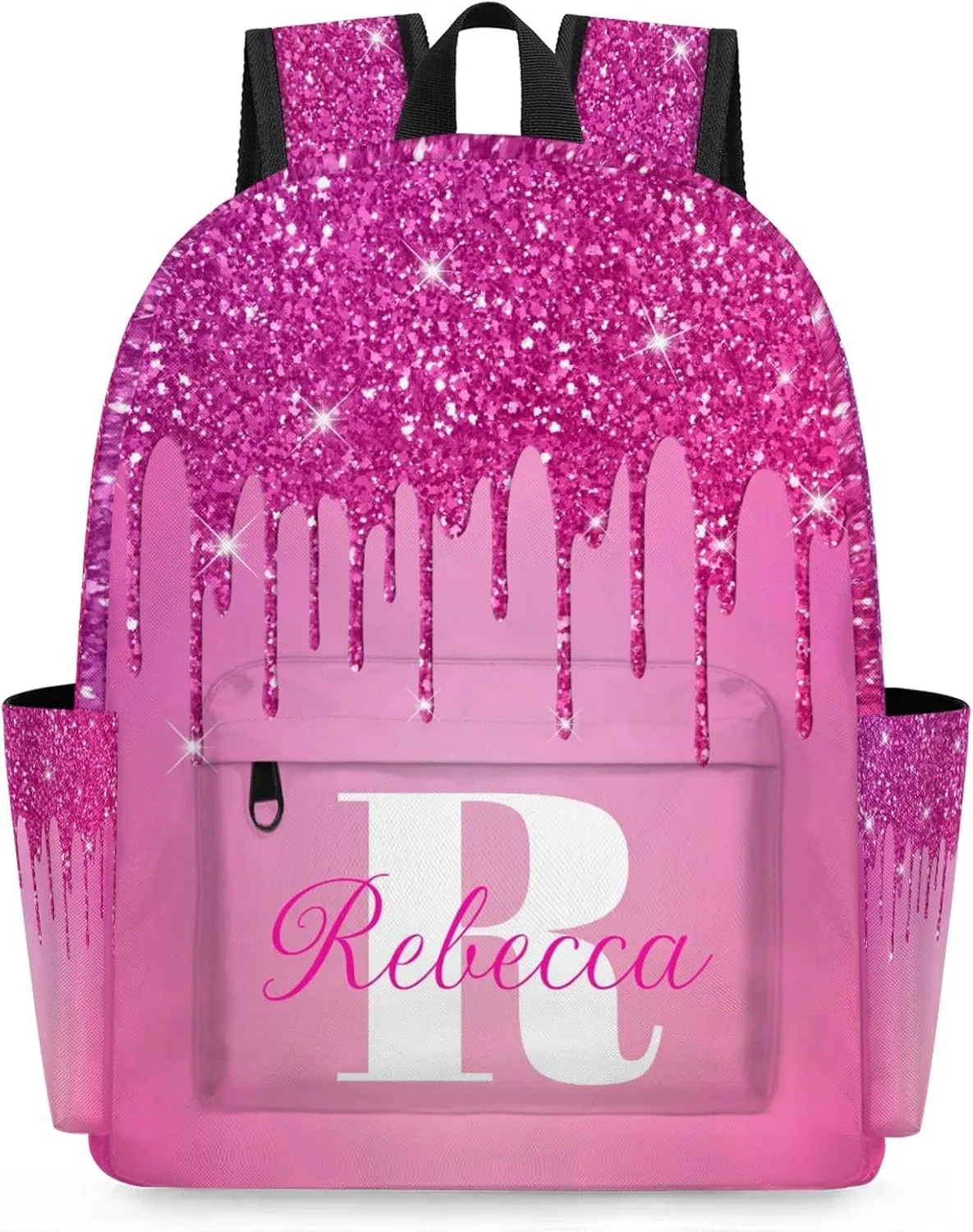 Custom Backpack with Initial & Name Personalized Shoulder Bag for Women Men Waterproof Travel Casual Backpack 15.1in, Berry