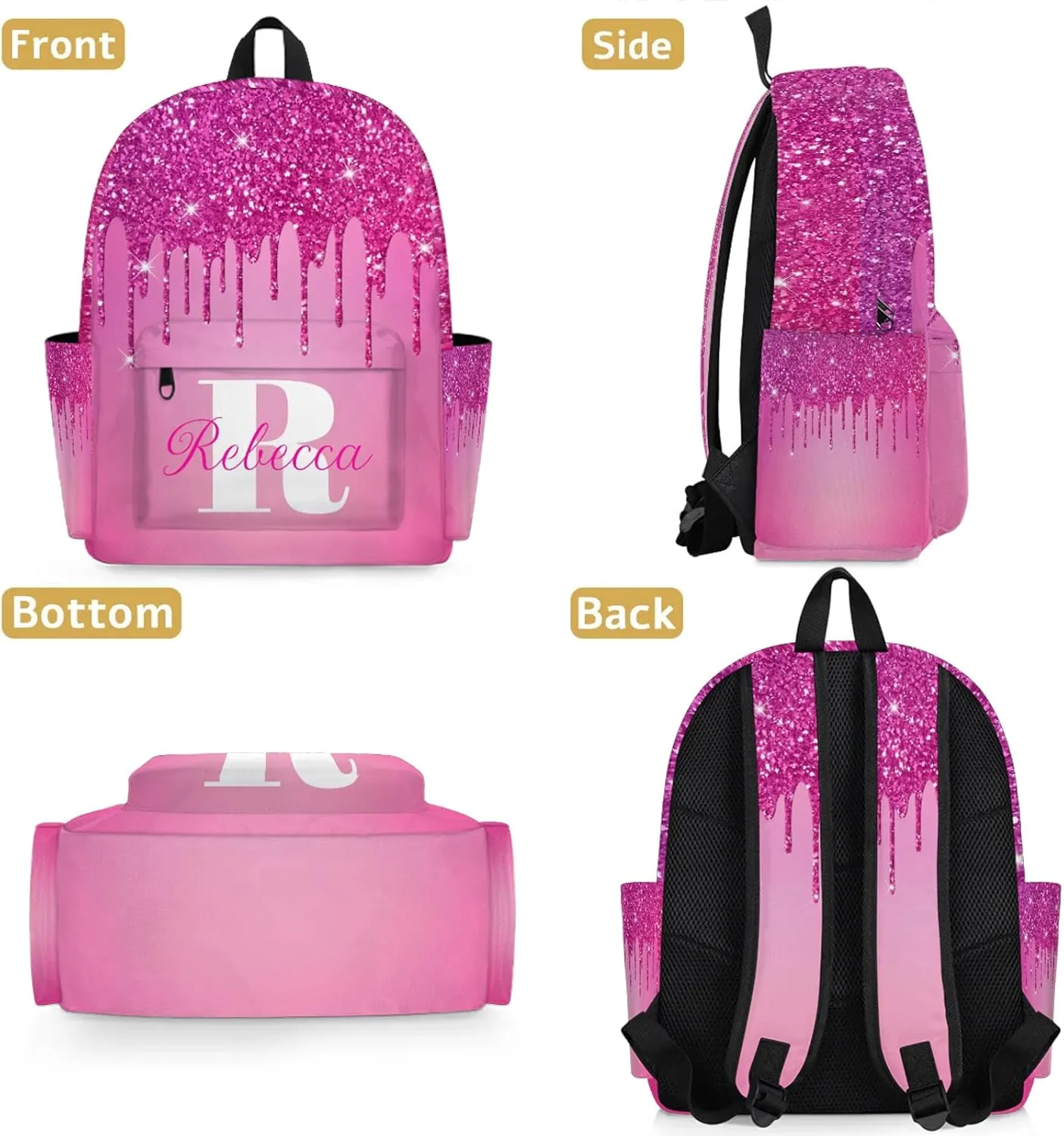 Custom Backpack with Initial & Name Personalized Shoulder Bag for Women Men Waterproof Travel Casual Backpack 15.1in, Berry