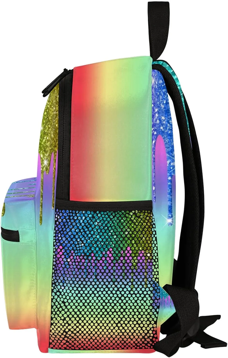 Custom Backpack with Initial & Name Personalized Small Shoulder Bag Waterproof Travel Casual Backpack with Chest Strap 12in, Light Rainbow
