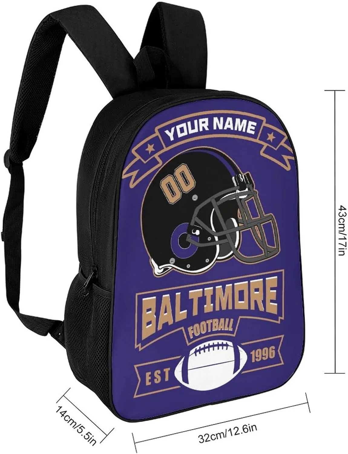 Custom Baltimore Backpack Casual Canvas Bag High Capacity Add Peronalized Name Numbers Football Fan Gift for Boy Girl Men Women