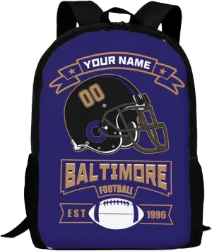 Custom Baltimore Backpack Casual Canvas Bag High Capacity Add Peronalized Name Numbers Football Fan Gift for Boy Girl Men Women