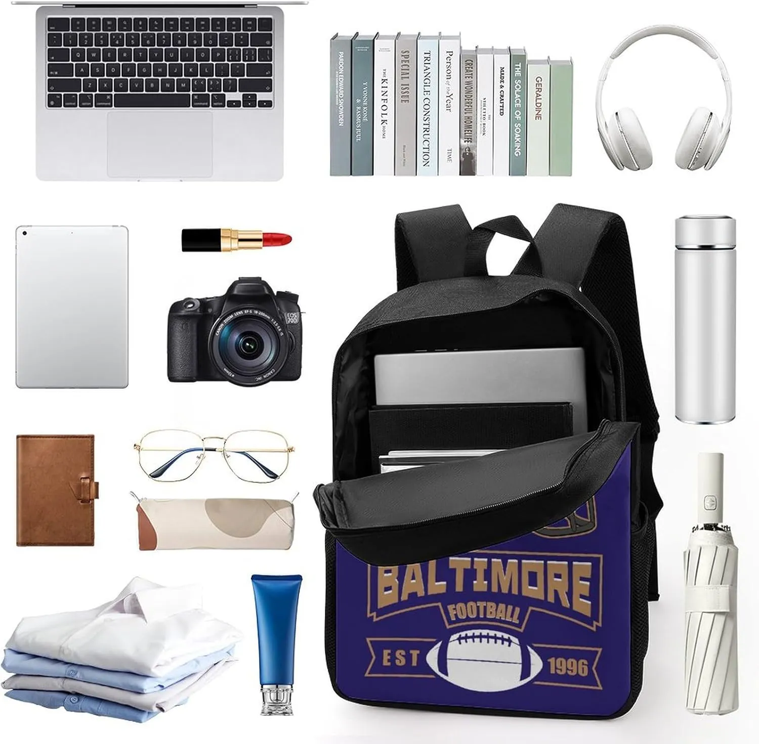 Custom Baltimore Backpack Casual Canvas Bag High Capacity Add Peronalized Name Numbers Football Fan Gift for Boy Girl Men Women