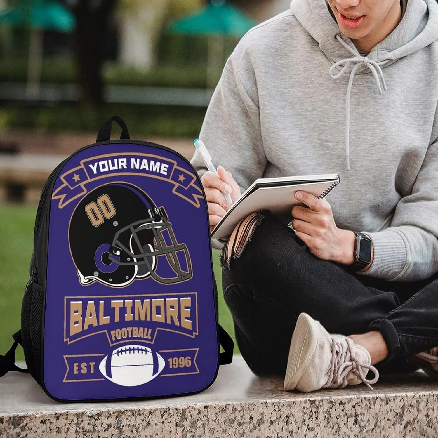 Custom Baltimore Backpack Casual Canvas Bag High Capacity Add Peronalized Name Numbers Football Fan Gift for Boy Girl Men Women