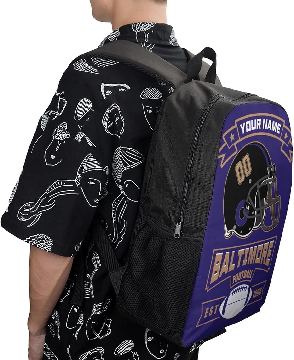 Custom Baltimore Backpack Casual Canvas Bag High Capacity Add Peronalized Name Numbers Football Fan Gift for Boy Girl Men Women