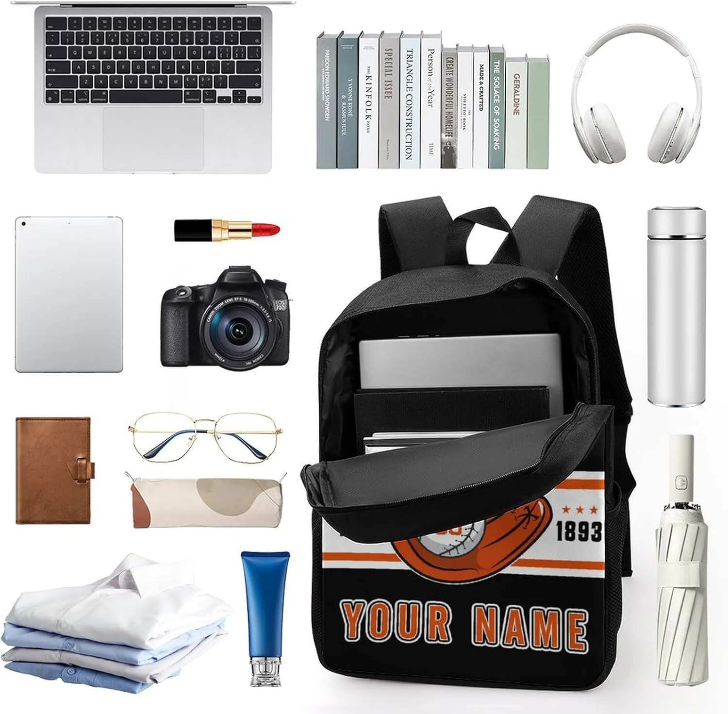 Custom Baltimore Backpack Gift for Men Women Boy, Personalized Name Number Shoulder Bag for School Travel Daypack