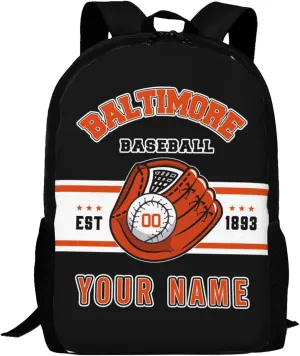 Custom Baltimore Backpack Gift for Men Women Boy, Personalized Name Number Shoulder Bag for School Travel Daypack