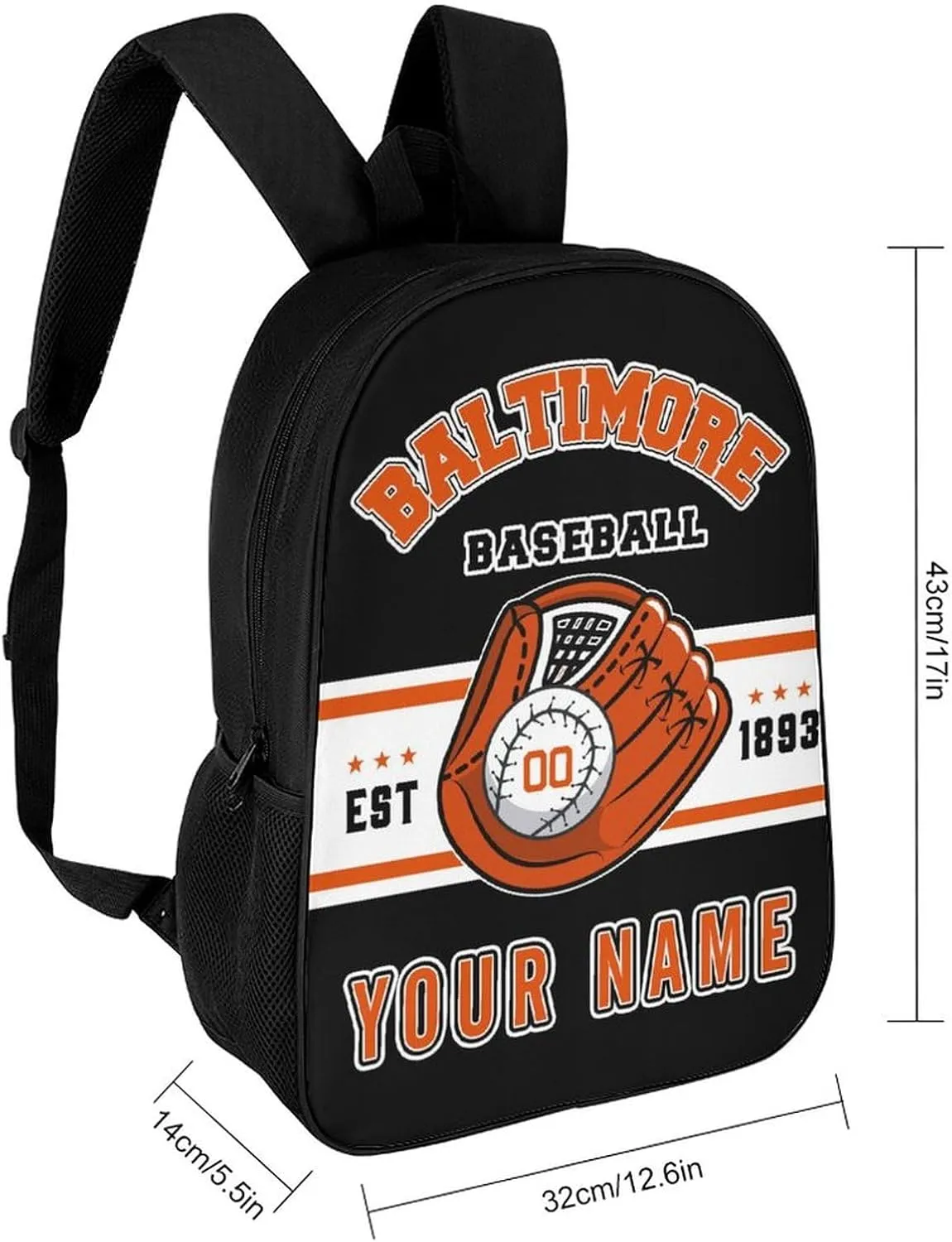 Custom Baltimore Backpack Gift for Men Women Boy, Personalized Name Number Shoulder Bag for School Travel Daypack