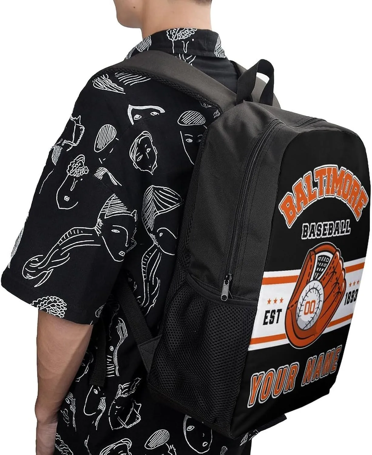 Custom Baltimore Backpack Gift for Men Women Boy, Personalized Name Number Shoulder Bag for School Travel Daypack